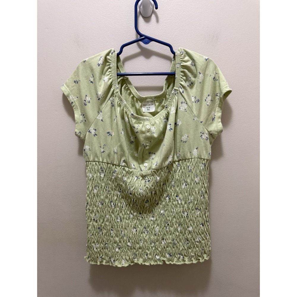 Abercrombie‎ Kids Green Floral Smocked Short Sleeve Top – Size 13/14